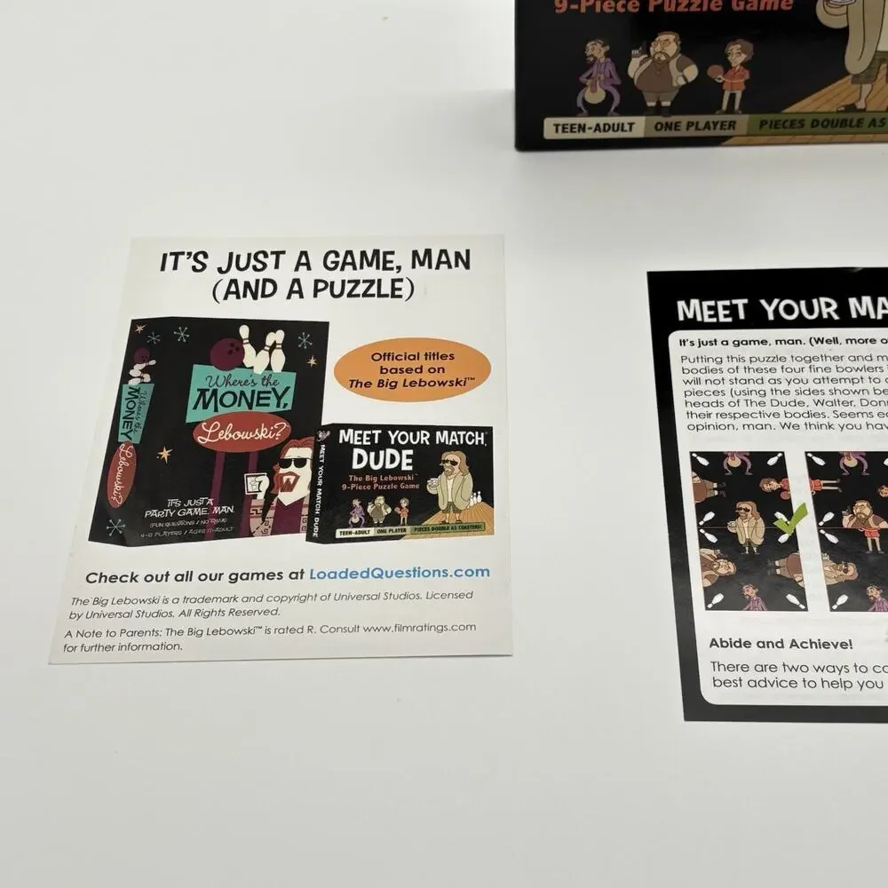 The Big Lebowski Meet Your Match Dude Puzzle Game Coasters Adult Complete.